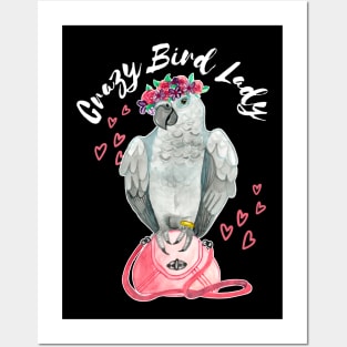 Crazy Bird Lady - African Grey Parrot Watercolor Posters and Art